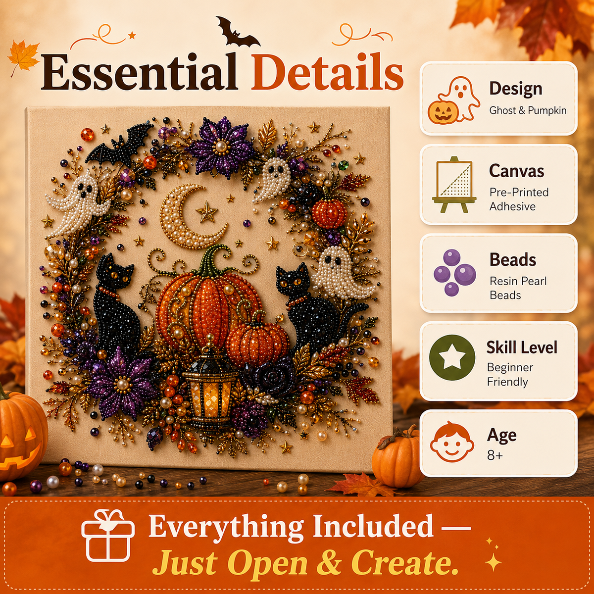 👻✨ Halloween Pearl Art DIY Kit – Turn Tiny Pearls into Spooky-Cute Magic