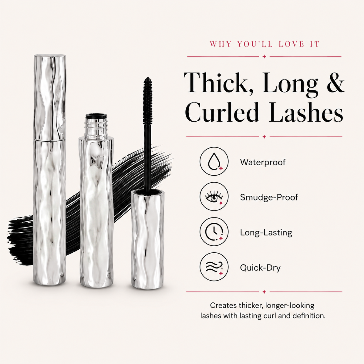 💞BUY 1 GET 1 FREE,Waterproof fiber mascara for natural volume, curl, and smudge-proof wear