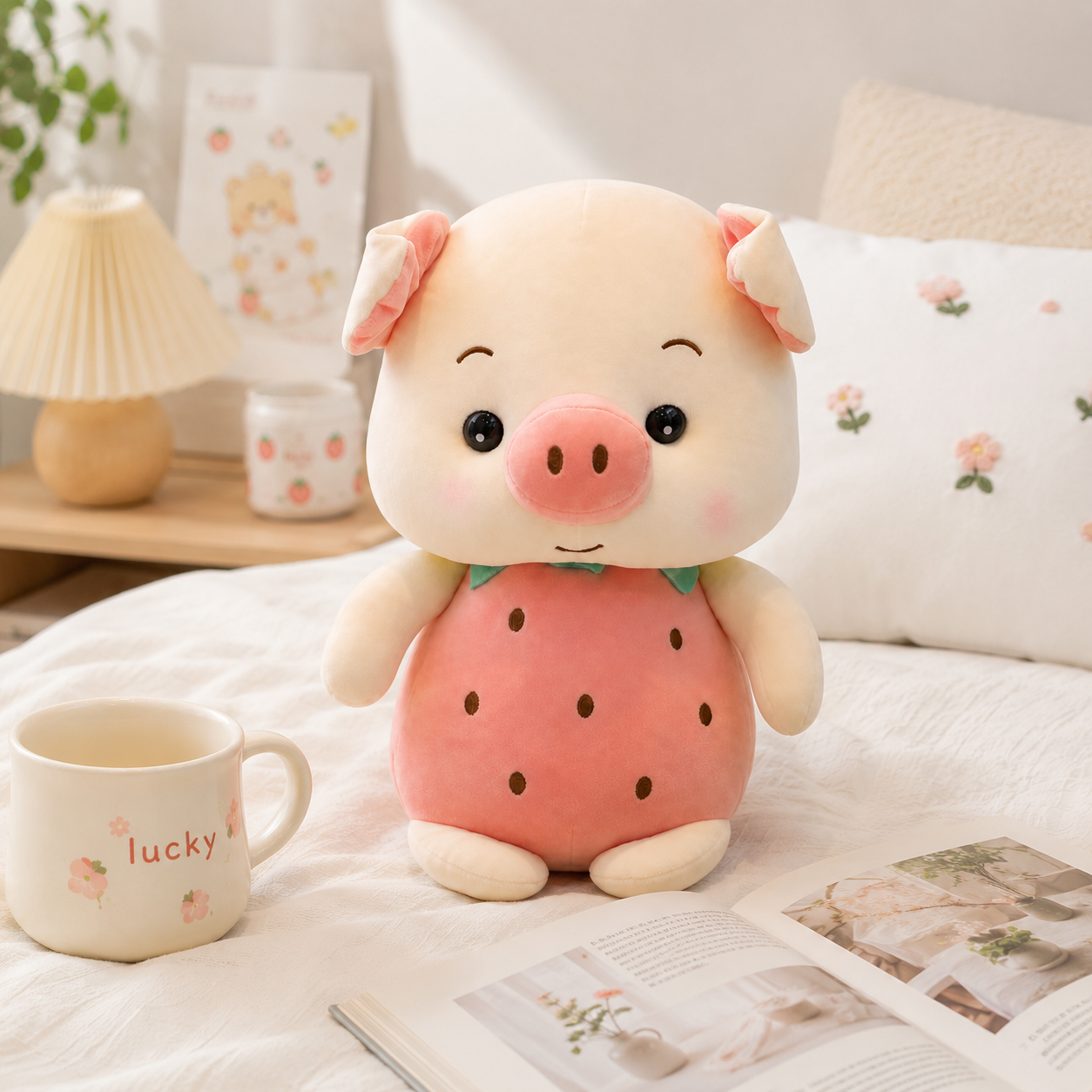 Pink Fruit Pig Plush Toy