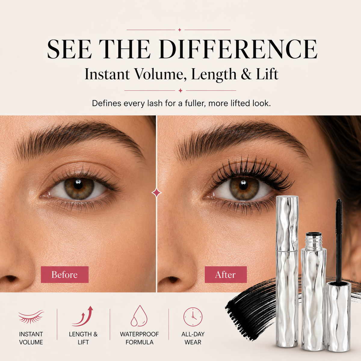 💞BUY 1 GET 1 FREE,Waterproof fiber mascara for natural volume, curl, and smudge-proof wear